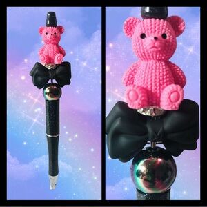 Hot Pink Teddy Bear - Custom Ink Pen - Writer Journaling